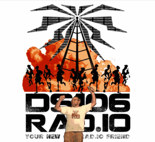 A Gif of Jim Groom dancing in front of the DS106 Radio image